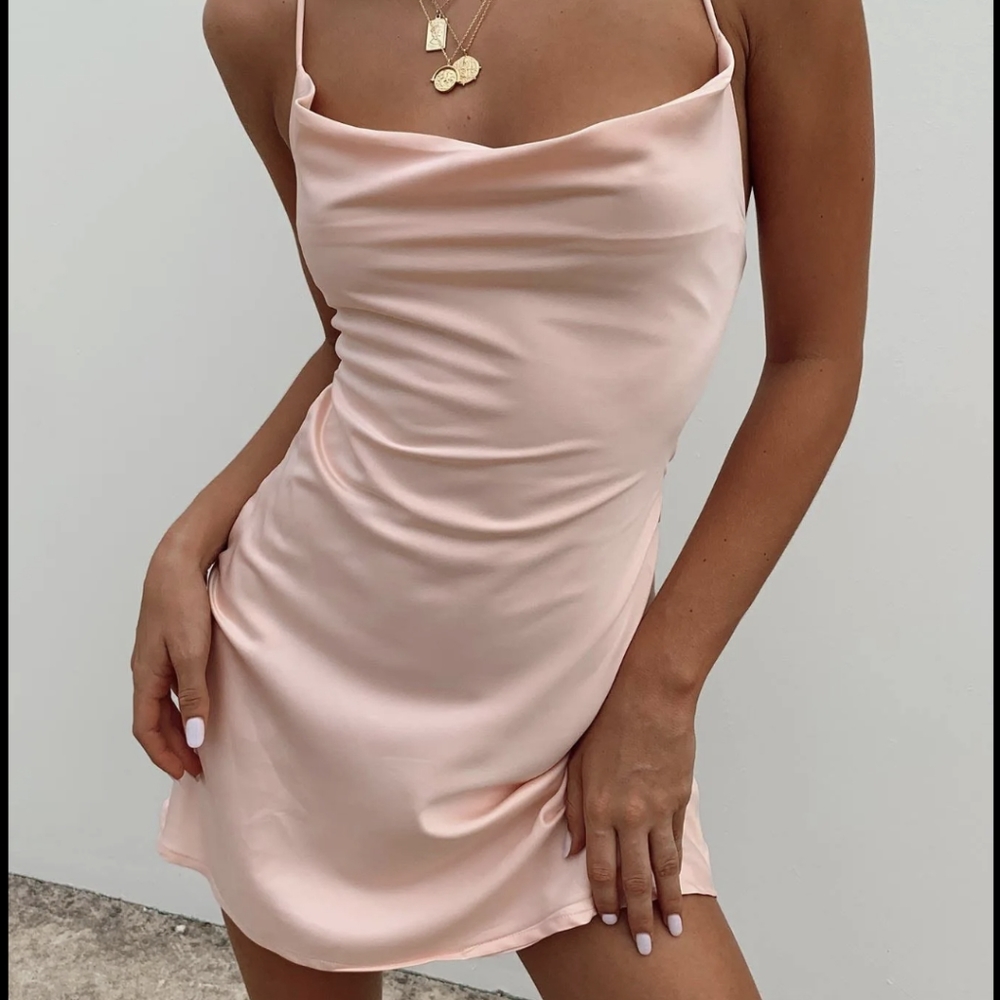 Princess Polly Celena light pink silky satin tie back mini dress